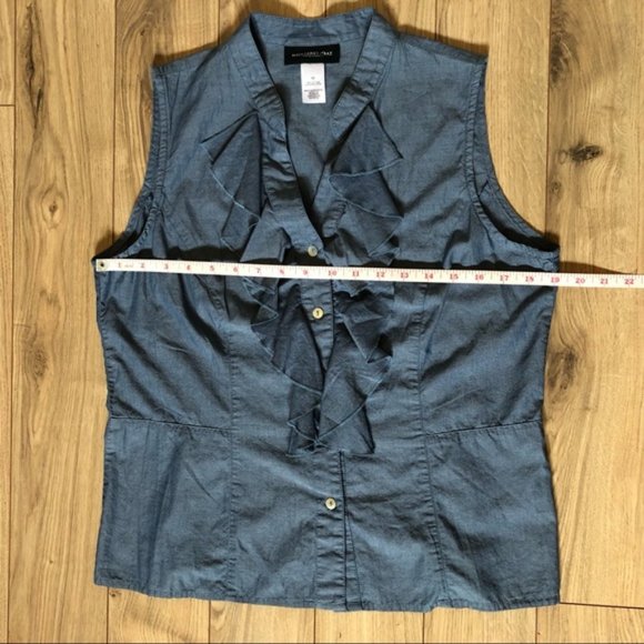 Womens Monteray Bay 100% Cotton button up ruffled sleeveless blouse size 12 - Picture 9 of 10